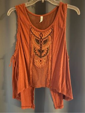 Free People Boho Rust Beaded Top – XS (vintage-inspired)